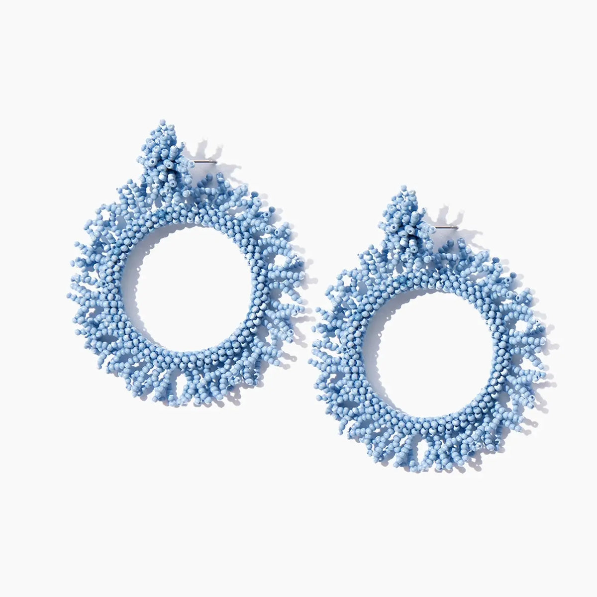 Carolina Blue Beaded Hoop Earrings