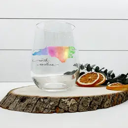 NC Watercolor Stemless Wine Glass