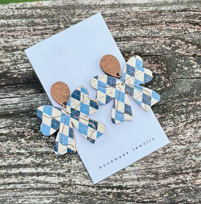 UNC Argyle Bow Earrings