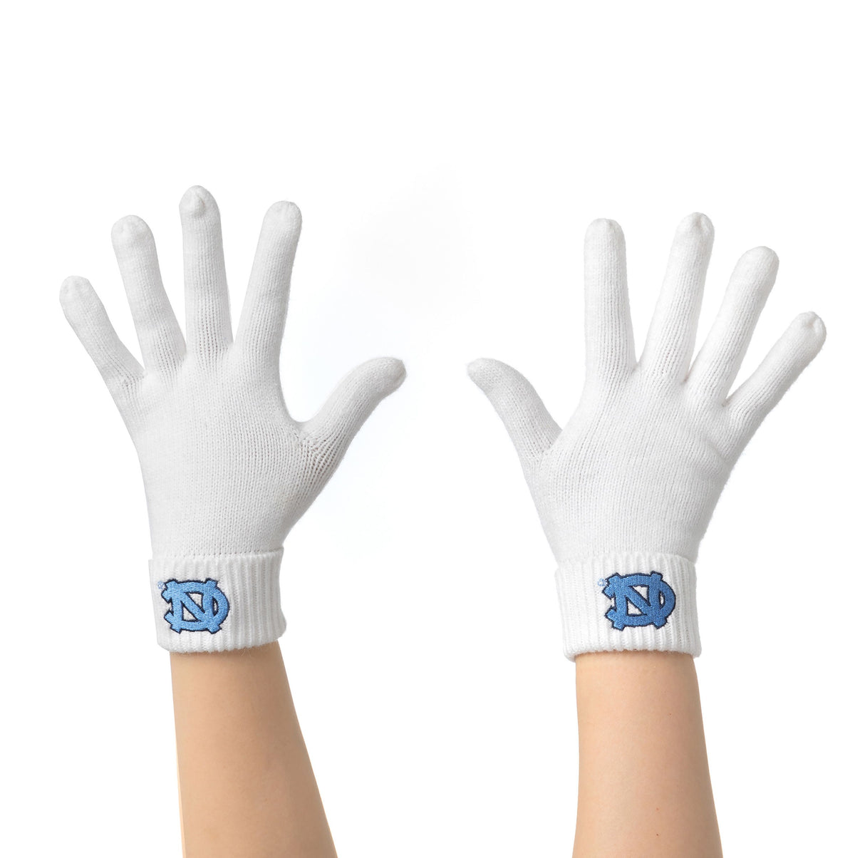 UNC White Knit Gloves