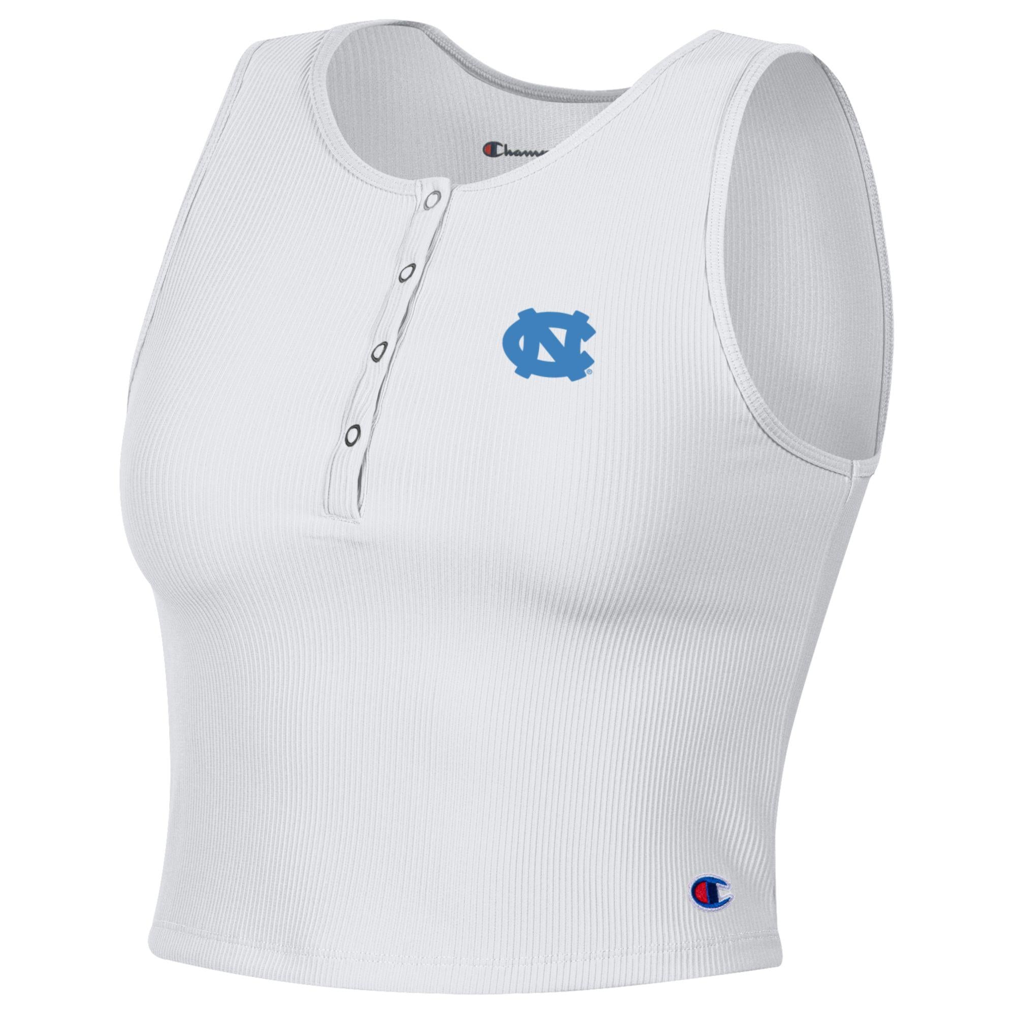 UNC Logo White Ribbed Henley Tank