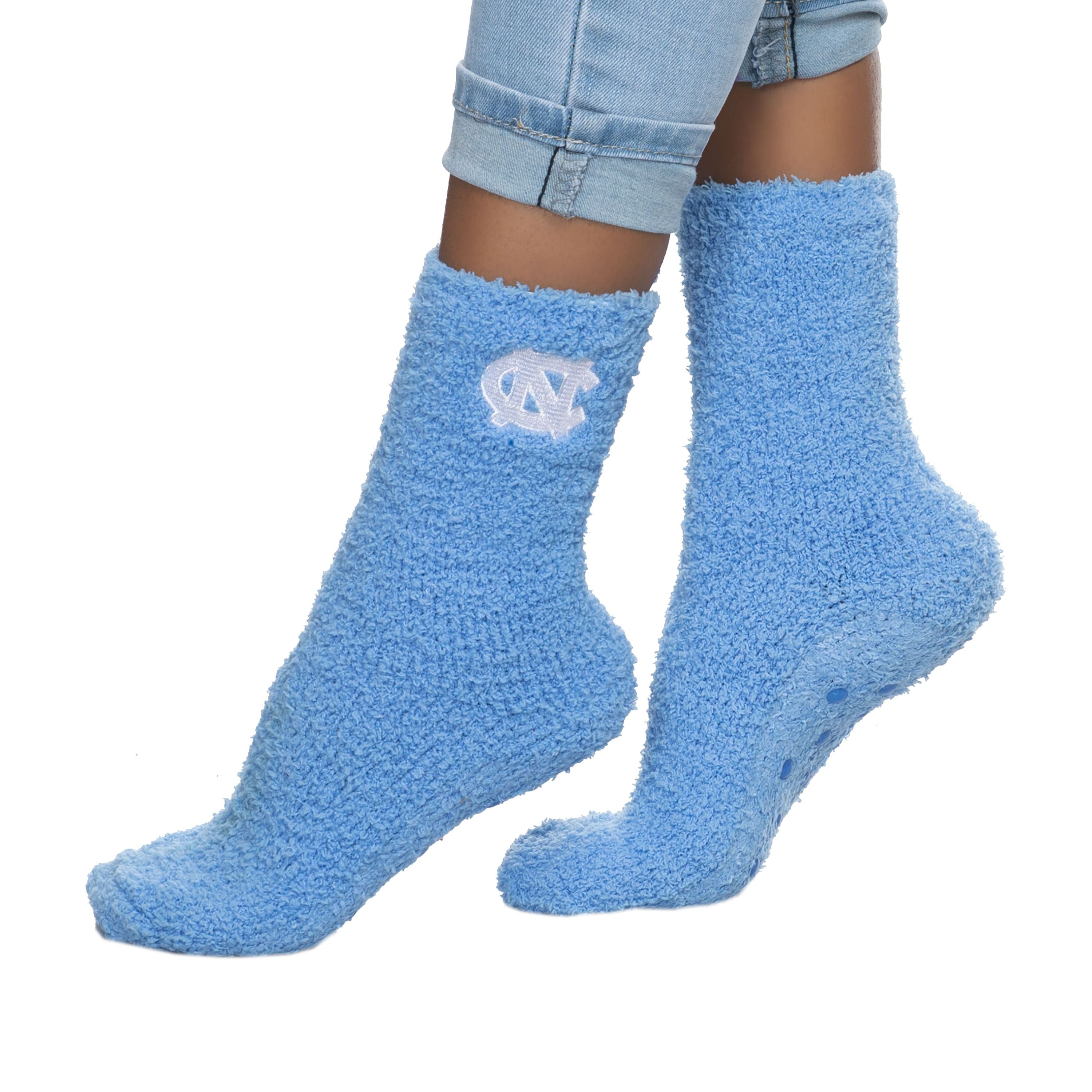 Fuzzy UNC Blue Socks with Grip