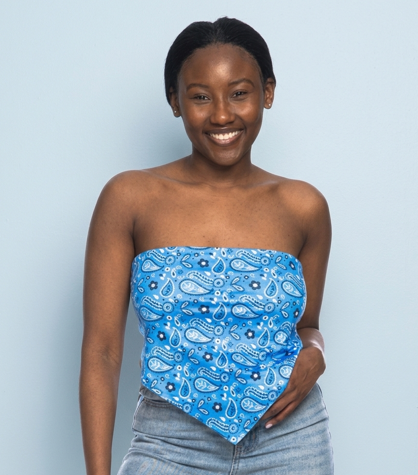 Blue Bandeau Paisley Top
