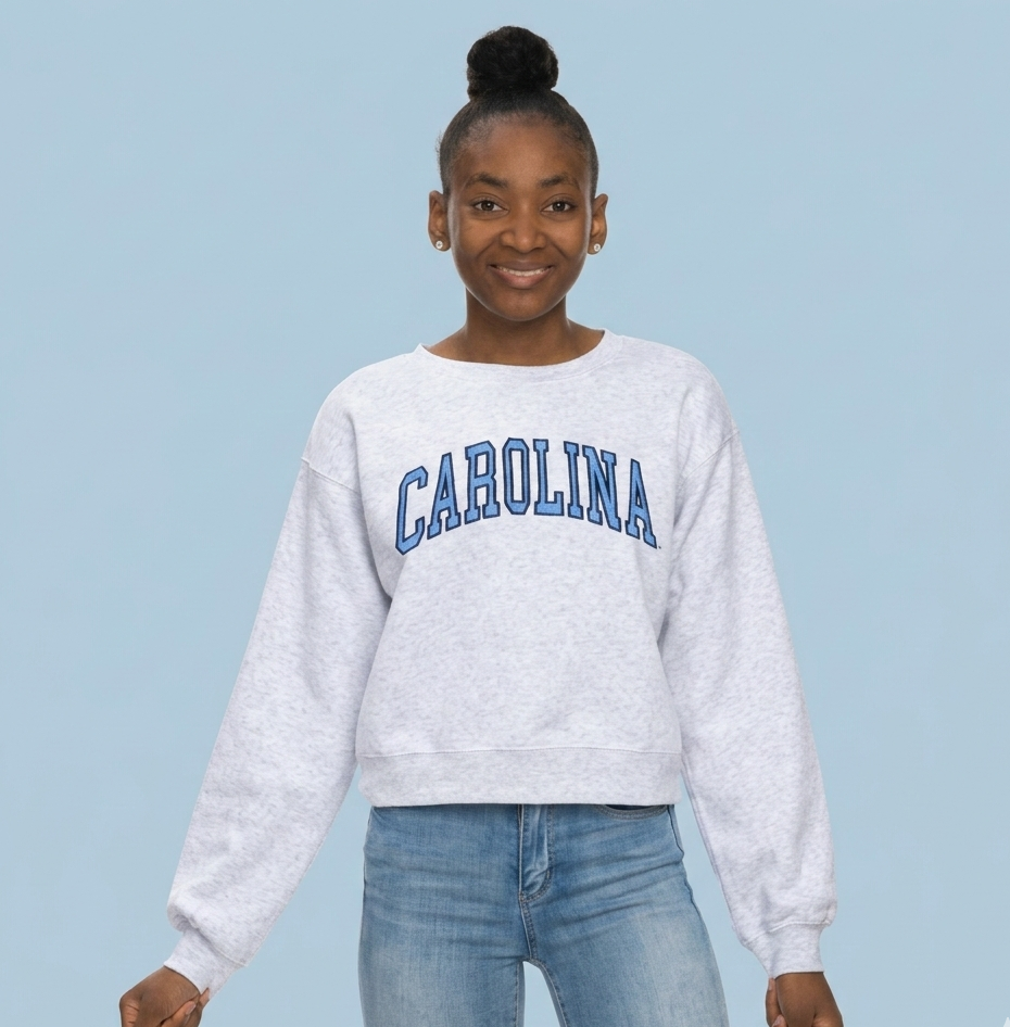 Carolina Embroidered Cropped Sport Crewneck