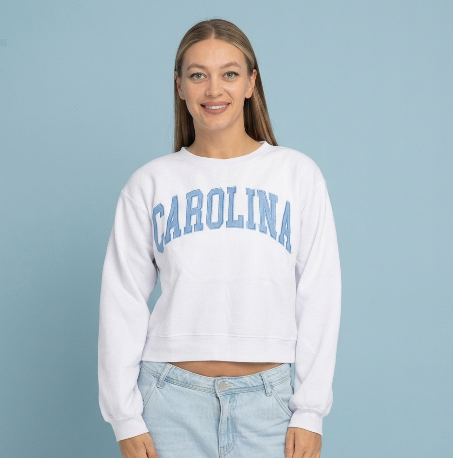 Carolina Embroidered Cropped Sport Crewneck