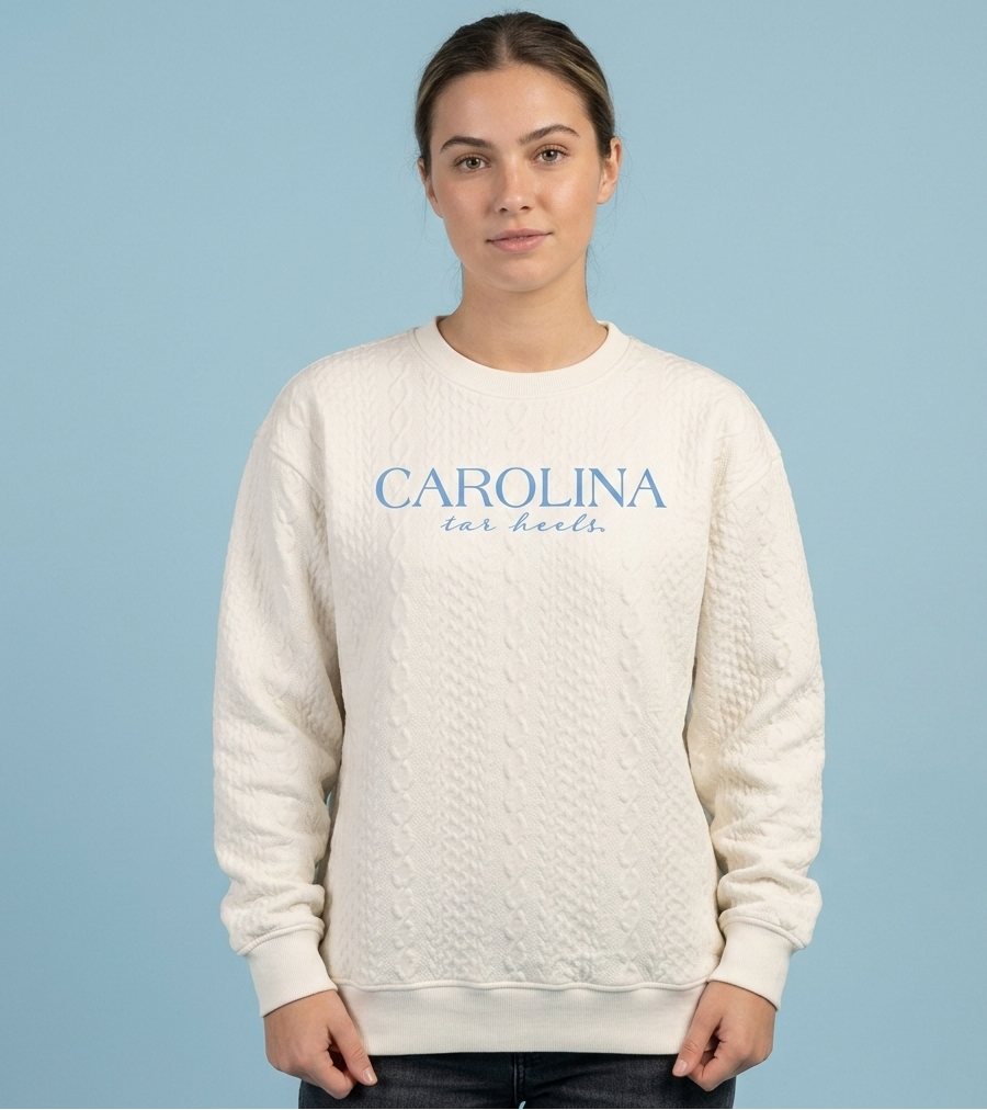 Carolina Tar Heels Champagne White Quilted Crewneck
