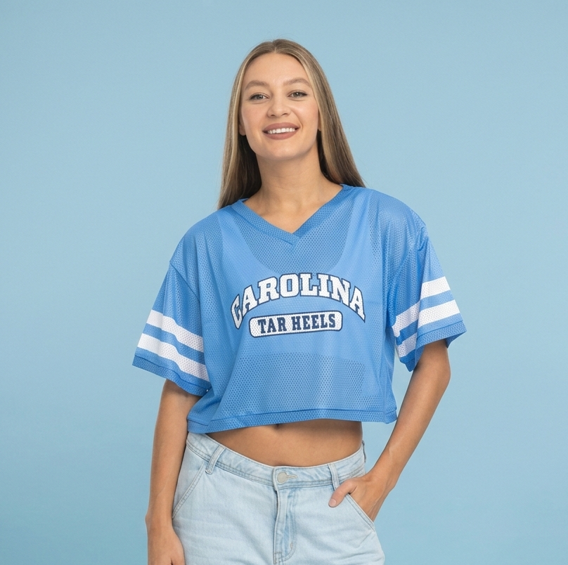 Carolina Tar Heels V-Neck Mesh Crop Top