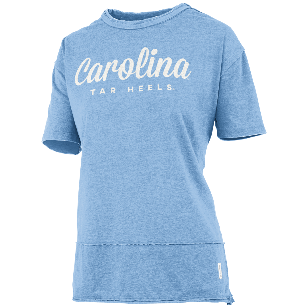 Women's Cursive Carolina Tar Heels Aleena Light Blue T-shirt