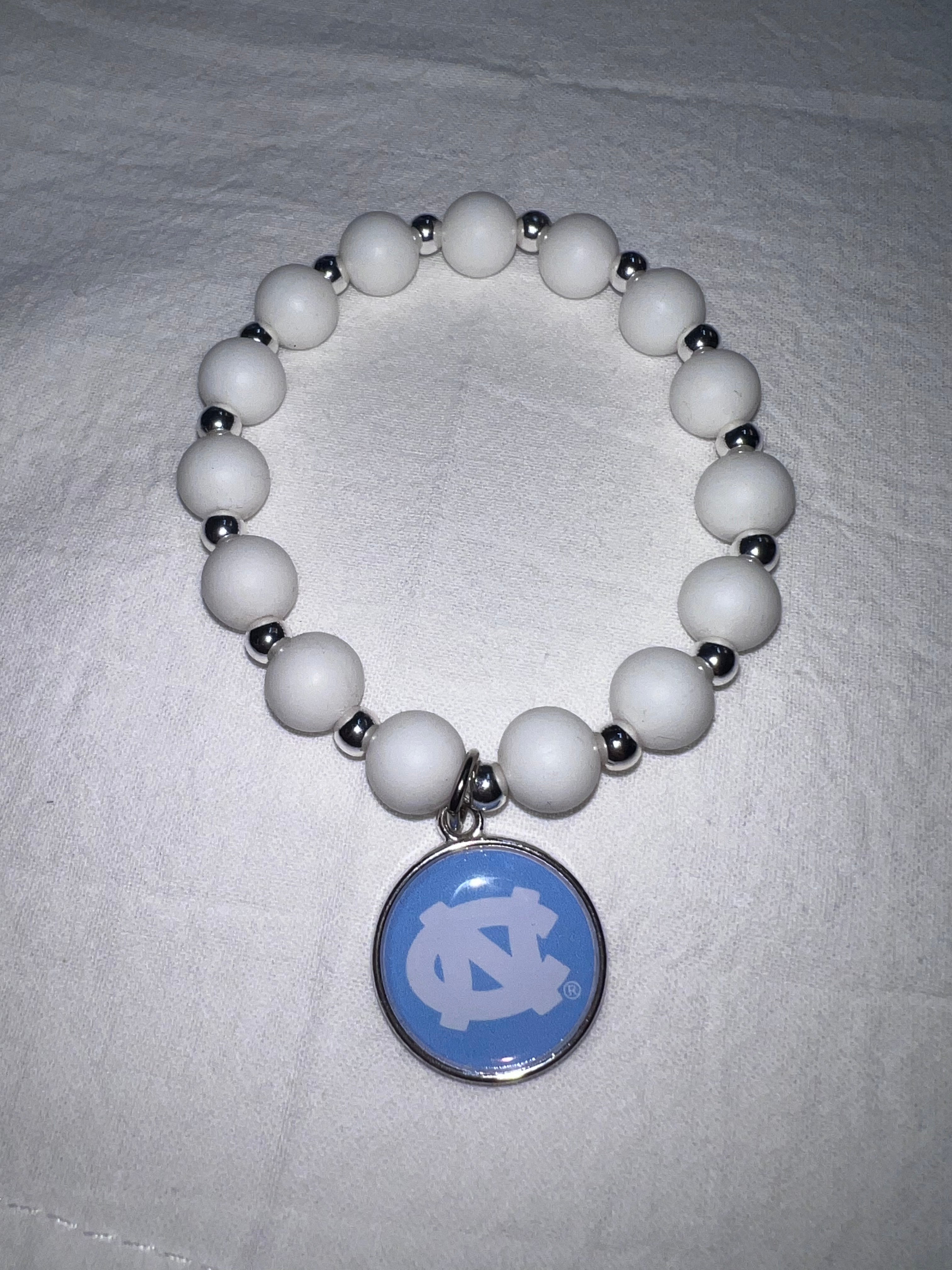 Chunky White Beaded UNC Charm Bracelet