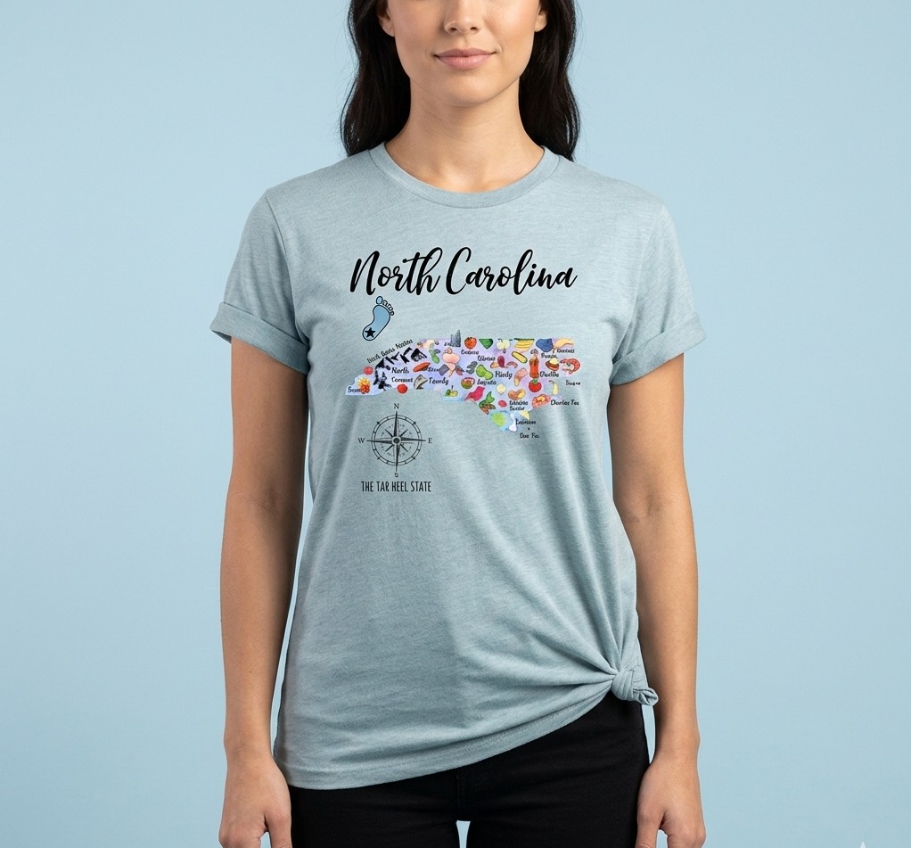 North Carolina State Map Soft Cotton T-Shirt Tee