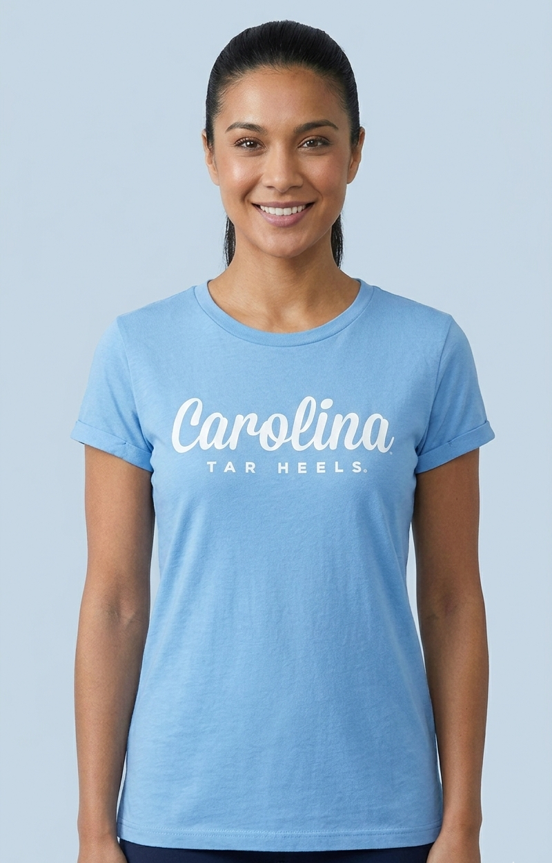 Women's Cursive Carolina Tar Heels Aleena T-shirt
