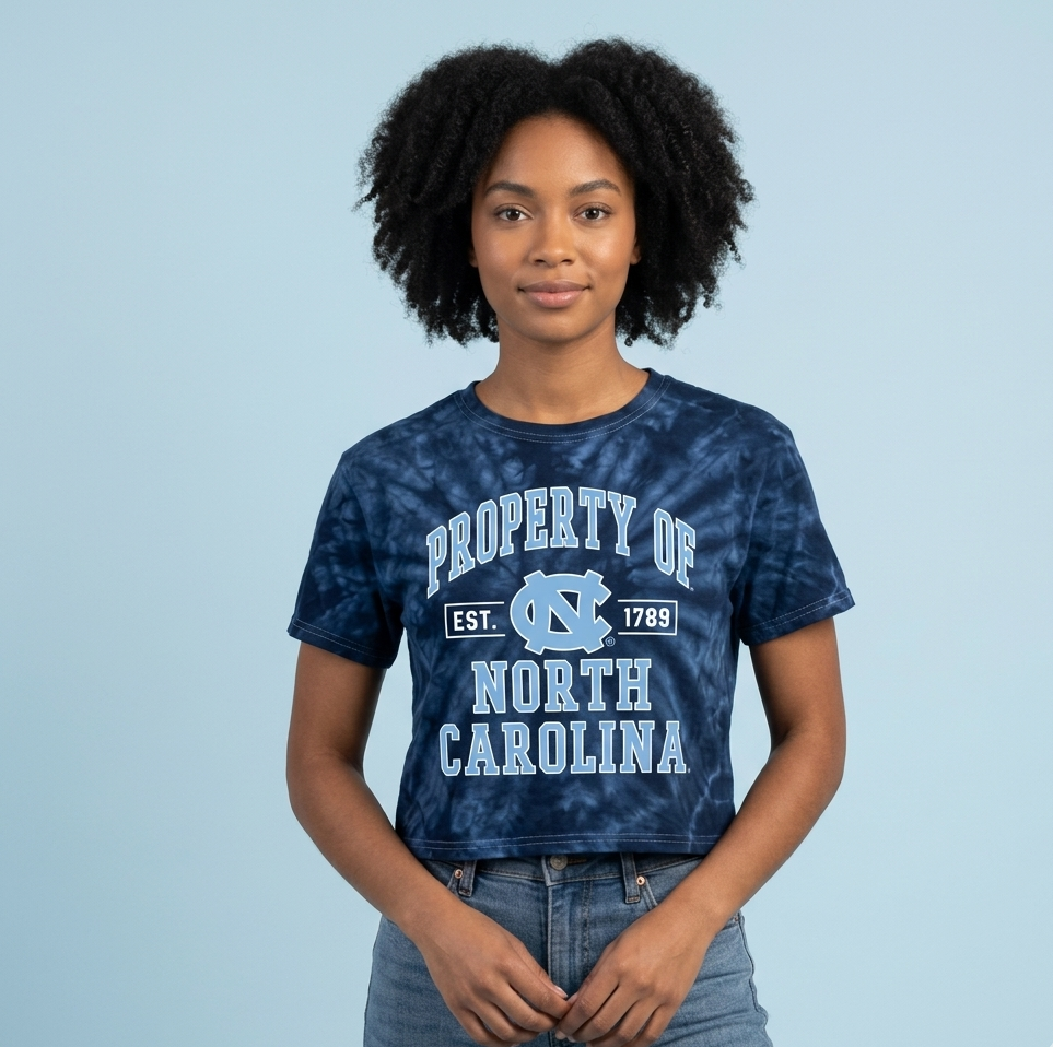 Women's Property of North Carolina Tie-dye Cropped T-shirt