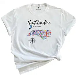 North Carolina State Map Soft Cotton T-Shirt Tee